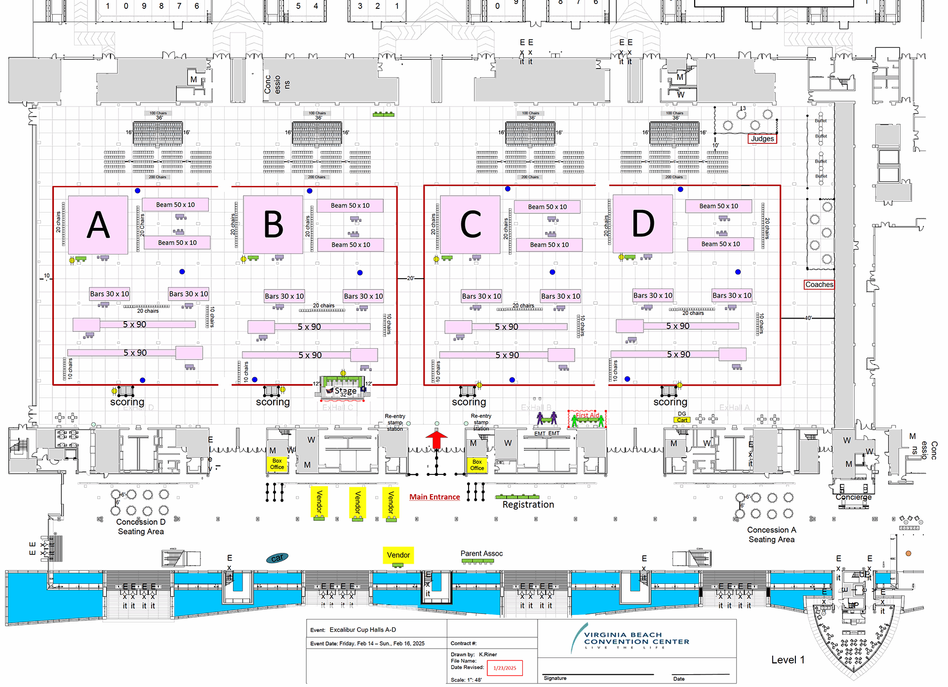 2025 Excalibur Cup A–D hall layout